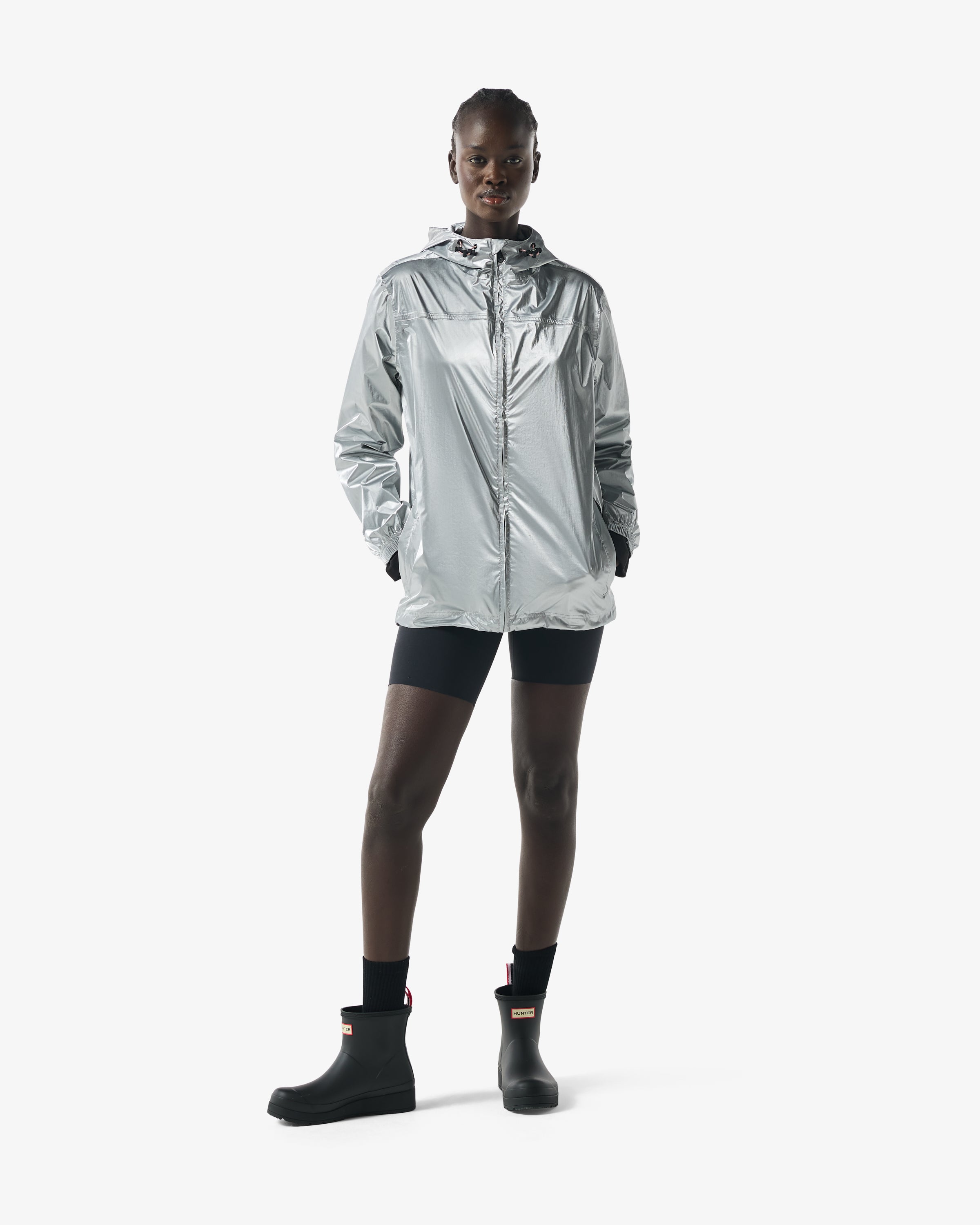Unisex Packable Rain Jacket Metallic Silver