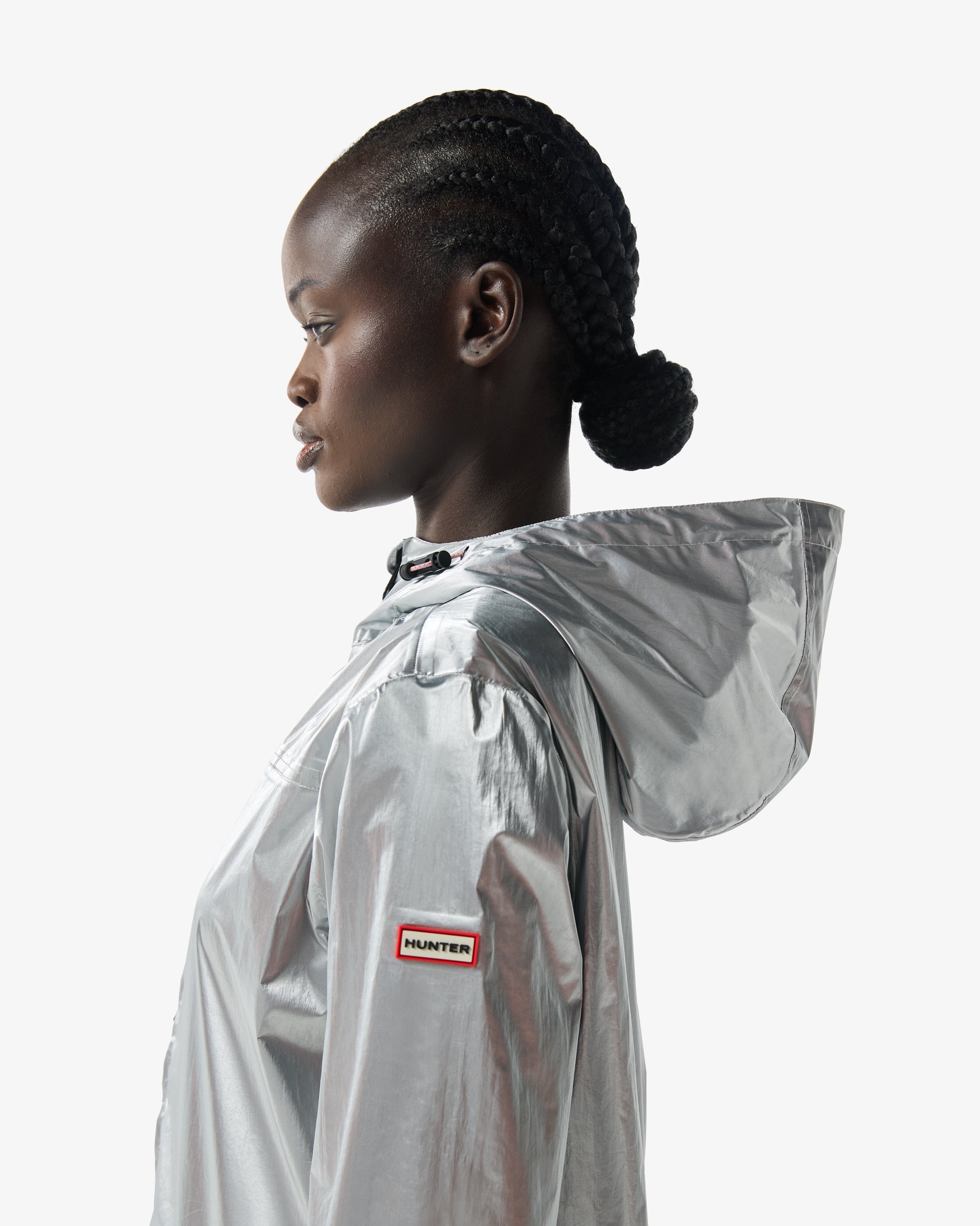Unisex Packable Rain Jacket Metallic Silver