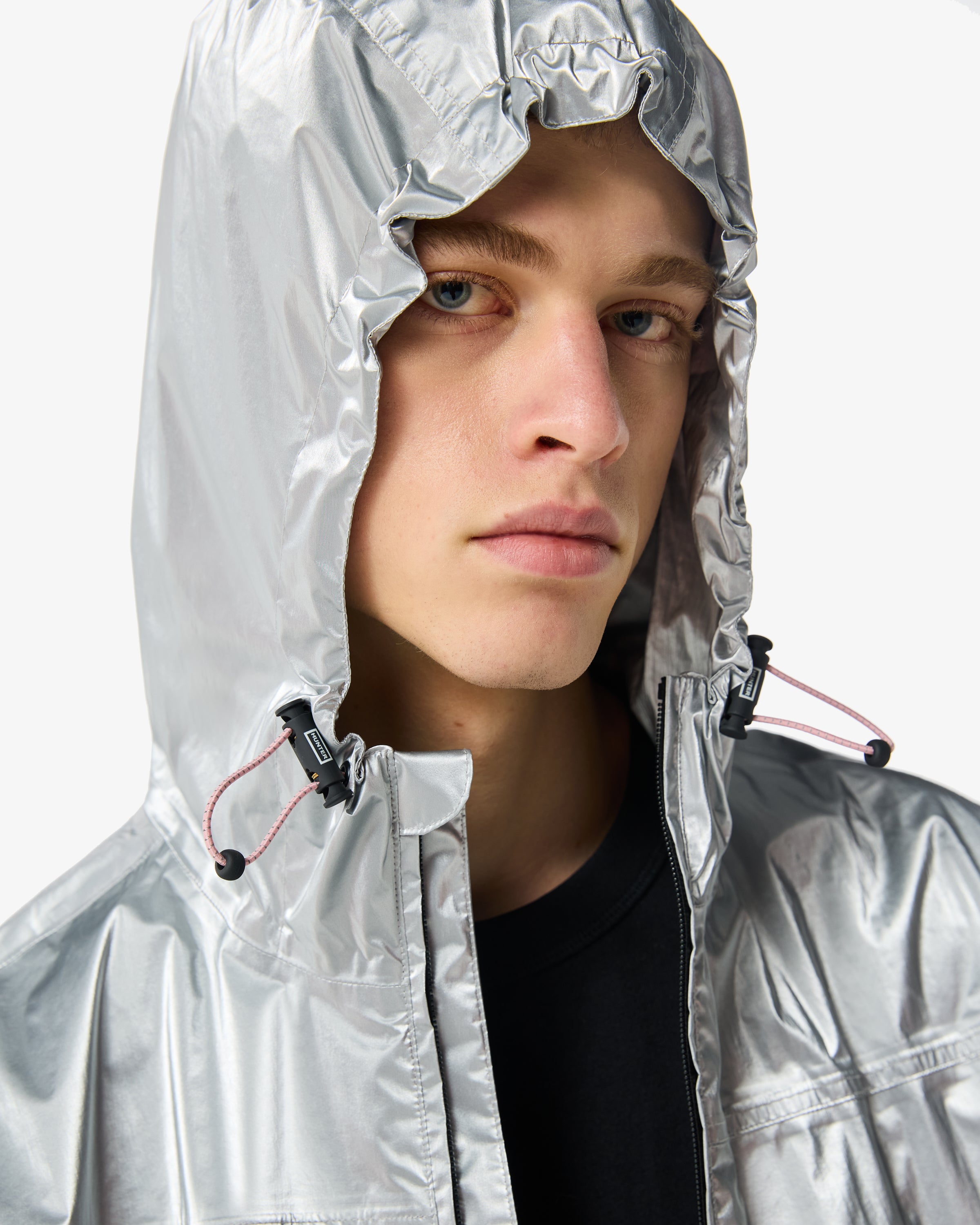 Unisex Packable Rain Jacket Metallic Silver